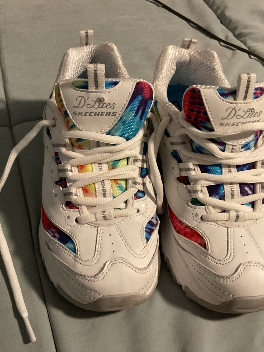Skechers Woman’s White Sneakers with Rainbow Tie-Dye Accents